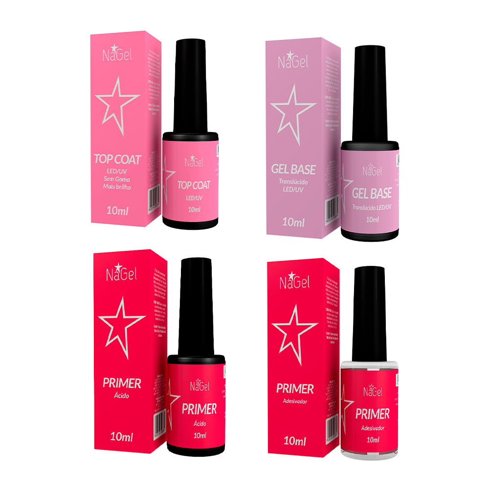 Nagel Kit Blindagem das Unhas - Primer Ácido - Gel Base - Primer Adesivador - Top Coat Em Gel Led Uv