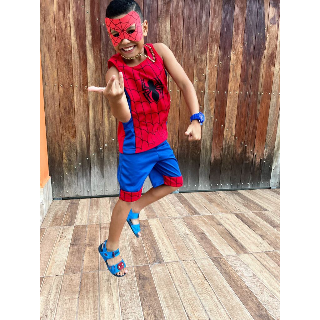 Conjunto Infantil Spider Man/Homem aranha Aniversário kit Bermuda e Camiseta e Mascara
