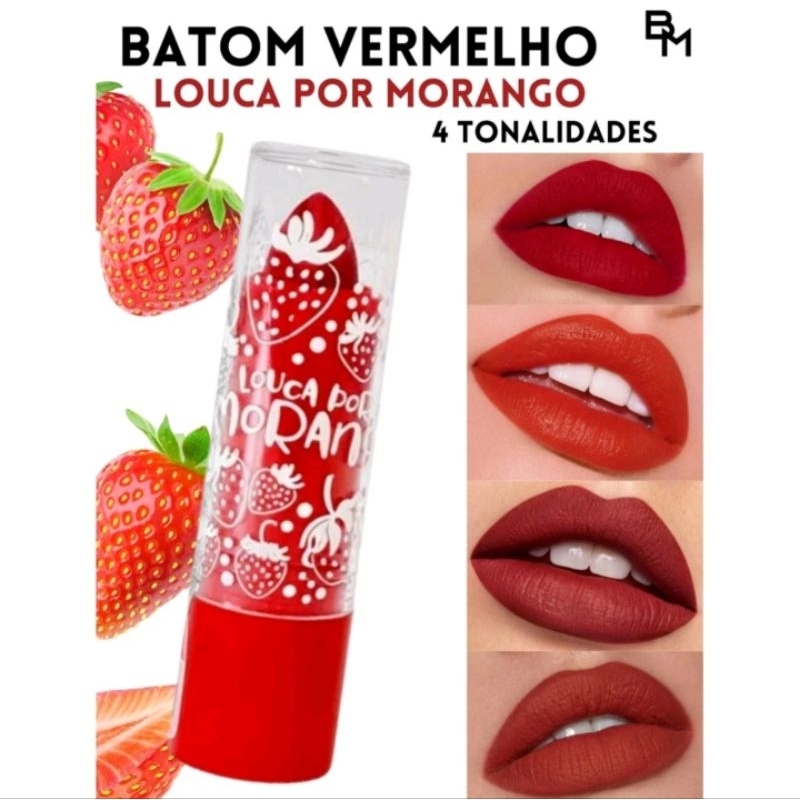 Super Poderes Batom Louca por Morango Vermelho 4 Tonalidades 3,5g Cada escolha sua cor