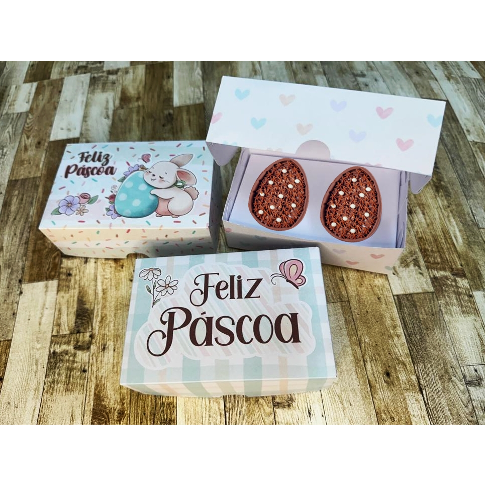10 Caixas Para Ovo de Colher Embalagem Degustação Surpresa com Berço Tema Feliz Páscoa