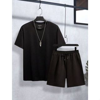 Conjunto De Camisa Com Padrão Basico E Short Moletom Masculino Tween, Adequado Para O Verão em Oferta na Shopee
