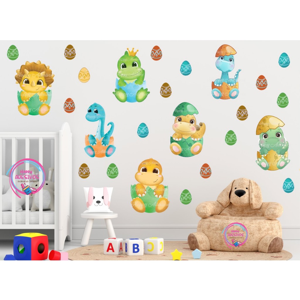 Adesivo para Decoração de Parede Infantil Dinossauro Quarto Dino Menino Menina Colante Faixa Adesiva Animais Aquarela