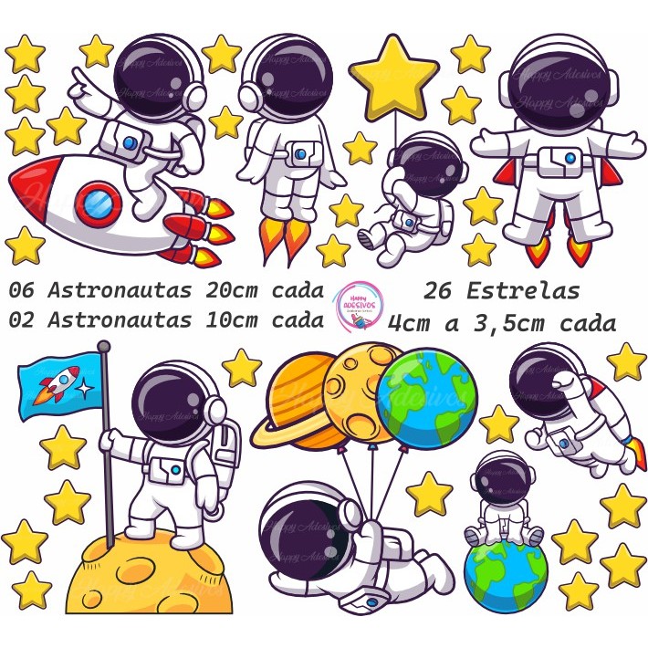 Adesivo para Decoração de Quarto Infantil Menino Astronauta Estrelas Colante Bebe Decorativo Parede Faixa Adesiva