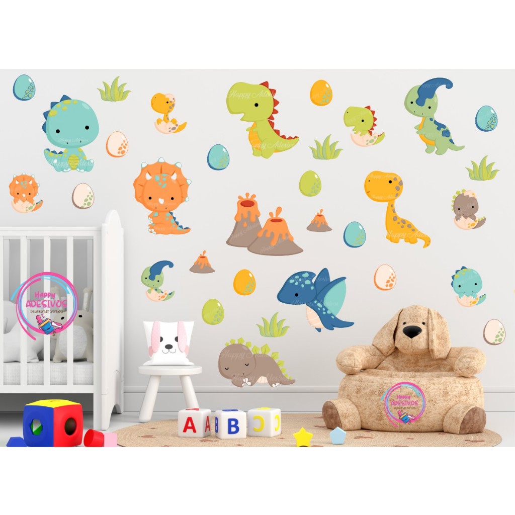 Adesivo para Decoração de Quarto Dinossauros Menino Parede Colante Bebe Menina Faixa Decorativa Dino Kit