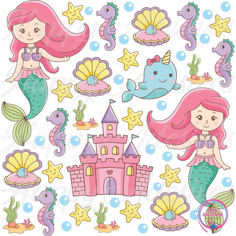 Adesivo Infantil Para Box De Banheiro E Parede Sereia Fundo do Mar Box Vidro Banheiro - Mod 01