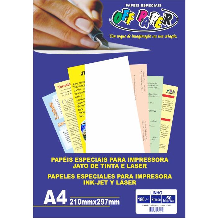 Papel Linho A4 180g Off Paper 50 Folhas