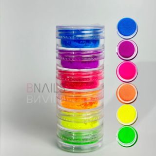 Torre De Pó Neon Com 6 Cores Decoração Nail Art Acrigel