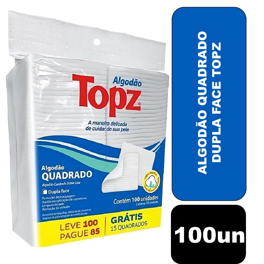 Algodão Quadrado Dupla Face Topz 100 Unidades
