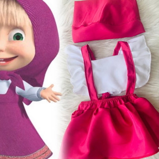 Romper Jardineira Saia Menina Masha e o Urso Bebê Mesversário