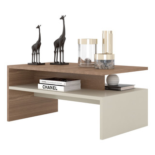 Mesa de centro 2 andares Giovana para sala decoração off White com freijo