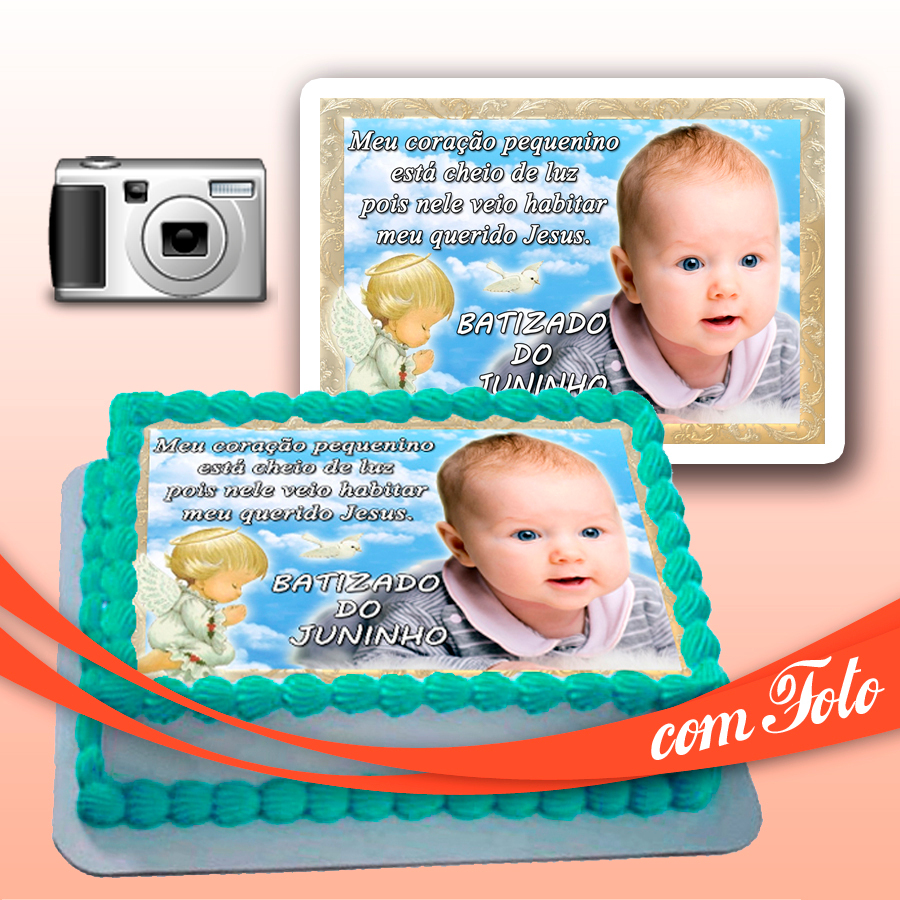 Papel arroz Batizado com Foto Personalizado para Bolo de 4 ou 7kg