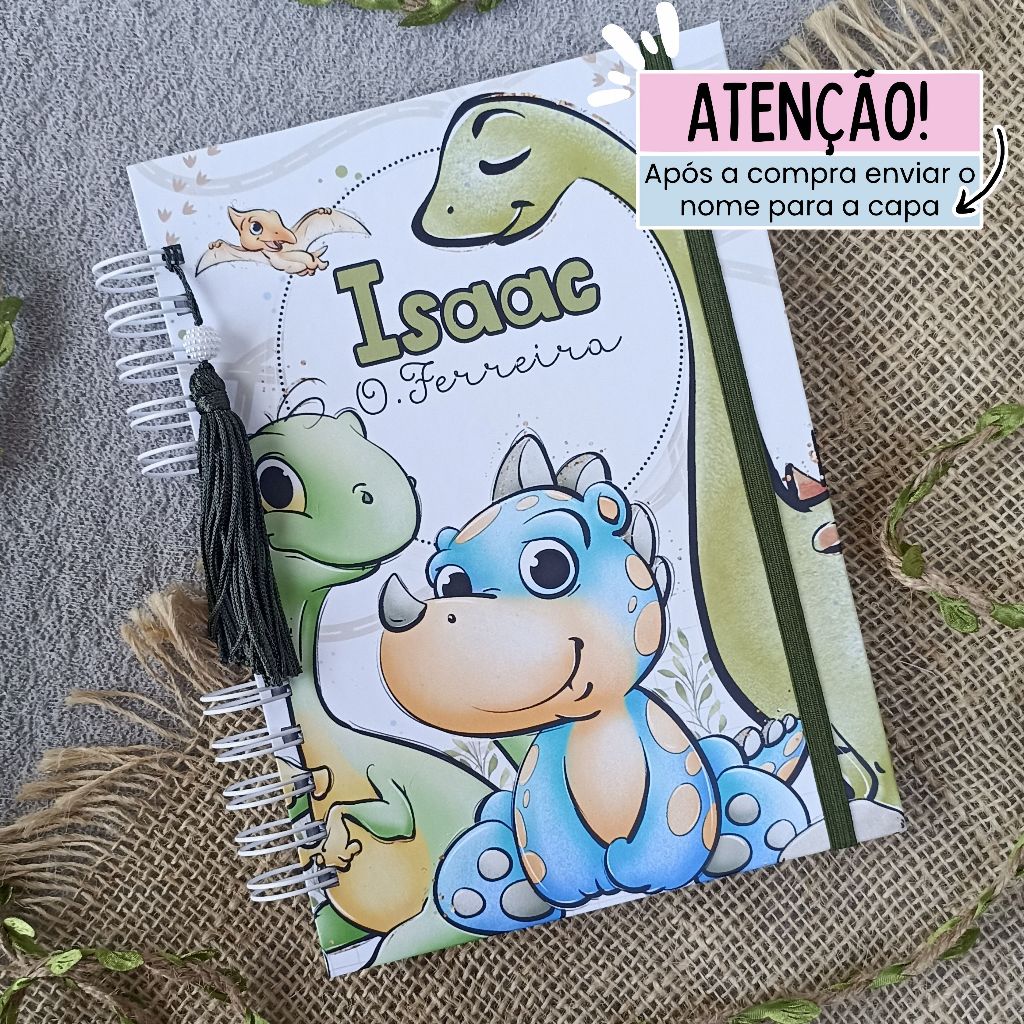 AGENDA ESCOLAR/2026/ DINO/CAPA DURA/PERSONALIZADA COM SEU NOME em Oferta na Shopee