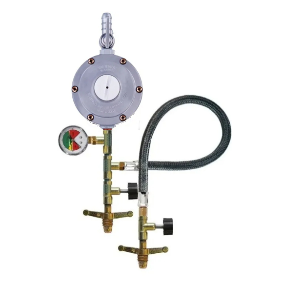 Kit Gás ALIANÇA 5 KG P/ 2 Botijões P13 C Entrada P/ Mangueira + Manômetro