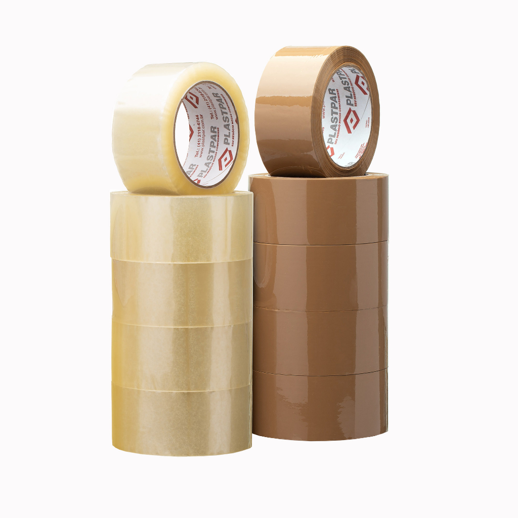 Fita adesiva de 48mmx100 Rolo de fita adesiva larga Transparente Marrom para fechamento de caixa