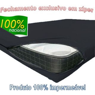 Protetor Capa Colchão Casal Impermeável com ziper PRETO 188 x 138 x 32 + 4 fronhas PRETOS