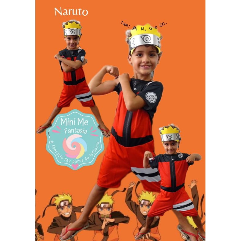 Fantasia Infantil Naruto Infantil Menino com Faixa decorada Cabeça Roupa Aniversário Dragon Ballz