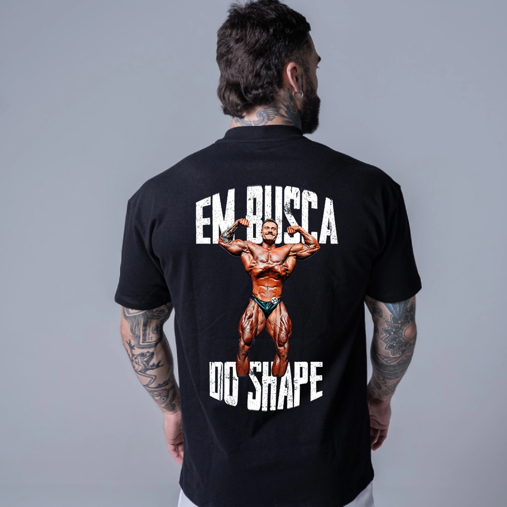 Camiseta Oversized Academia Treino Em Busca Do Shape Confortavel Premium Campeao Algodao Musculacao