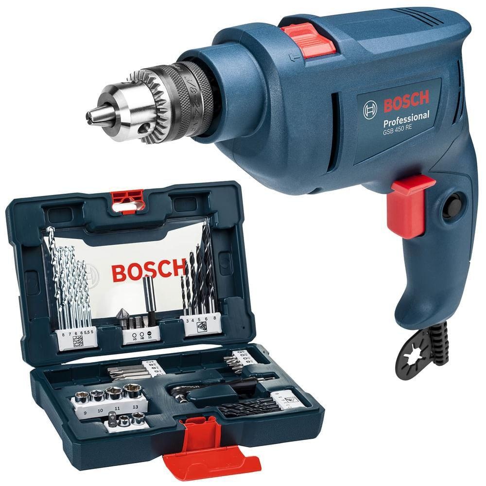Kit BOSCH Furadeira De Impacto GSB 450 RE STD 450W 220V + Kit de Pontas e Brocas V-Line 41 pçs - Home & Living