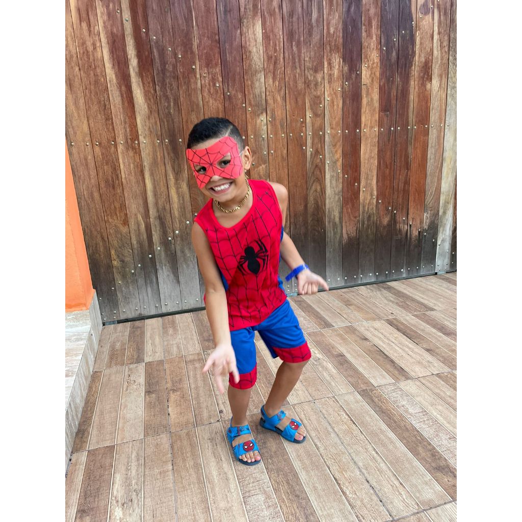 Conjunto Infantil Homem Aranha/Spider Man Kit Bermuda + Camiseta + Mascara