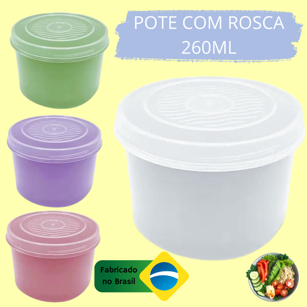 Pote Plástico Hermético com Tampa de Rosca 260ml Plasvale. Ideal para Mantimentos e Organi...