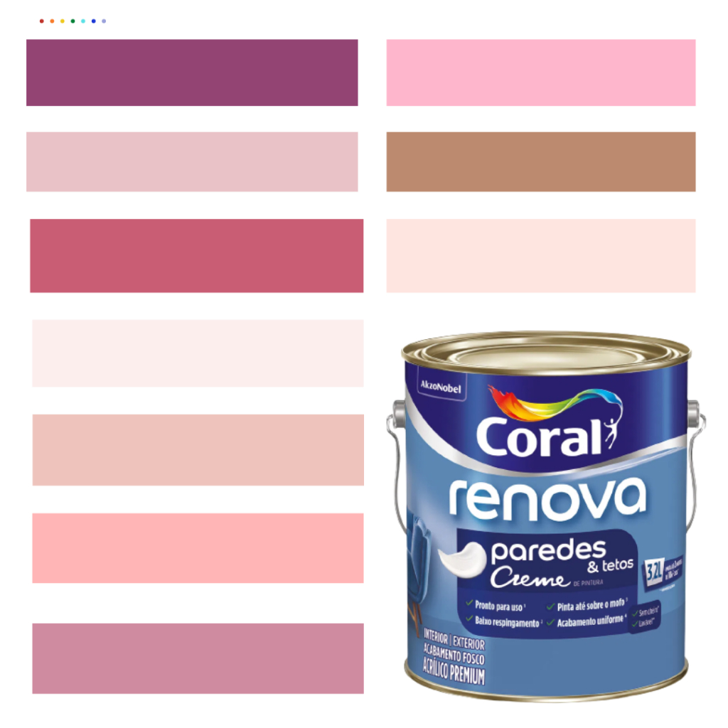 Tinta Rosa Queimado Para Parede Acrílica Coral Renova Cor Rosa 3,2l Premium.
