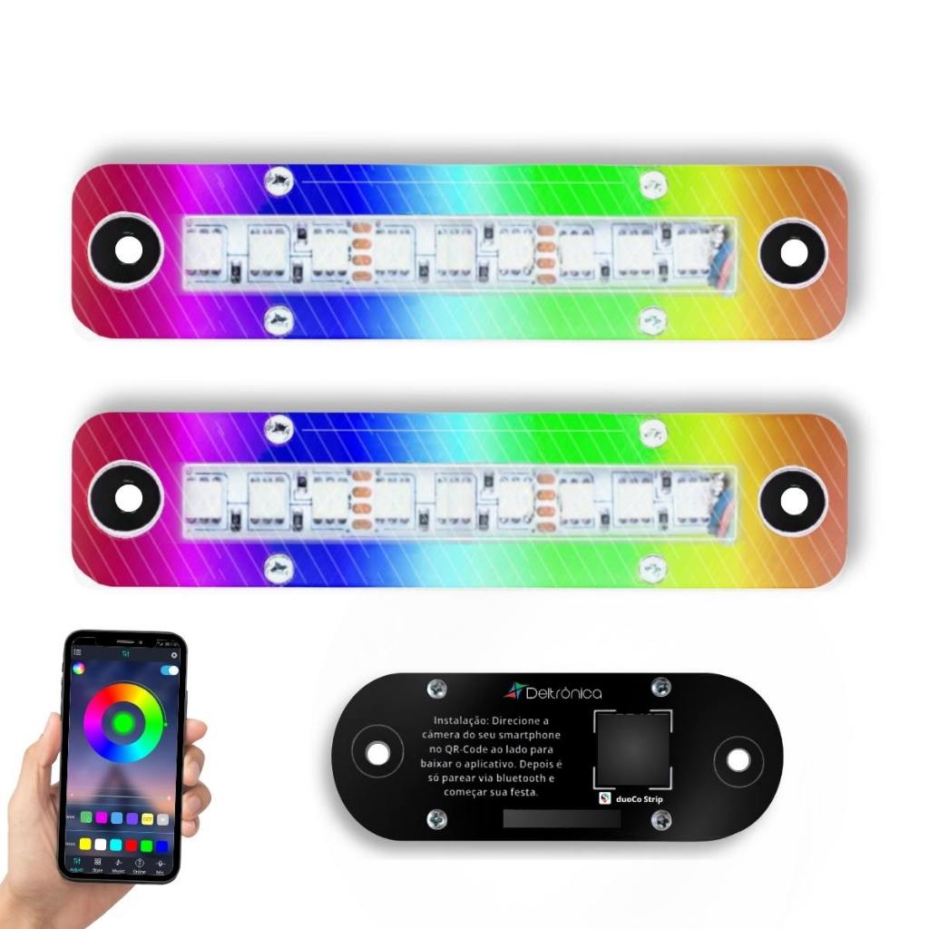 Kit Super Strobo LED Deltrônica Bluetooth RGB 2 Faróis 12V P/ Som Automotivo Carro Festa Tuning Flash em Oferta na Shopee