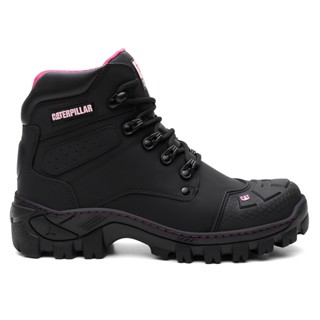 Bota Cat Feminina Adventure Com Bico Pvc Em Couro Emborrachado Com Palmilha Em Gel