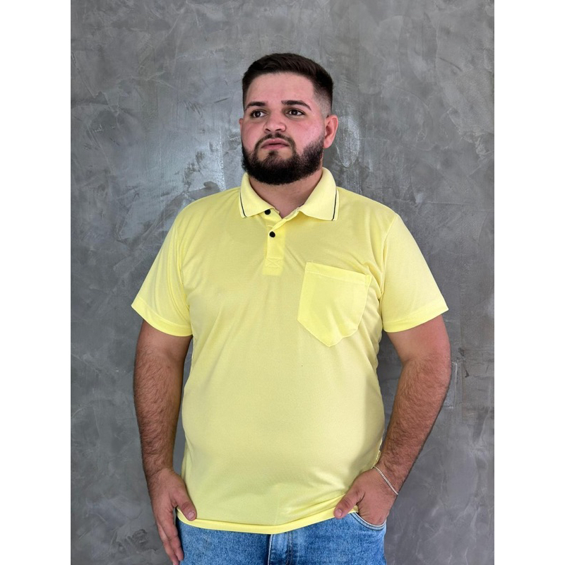 Camisa Camiseta Gola Polo Manga Curta Malha Piquet com bolso Poliéster Masculino Plus Size Casual