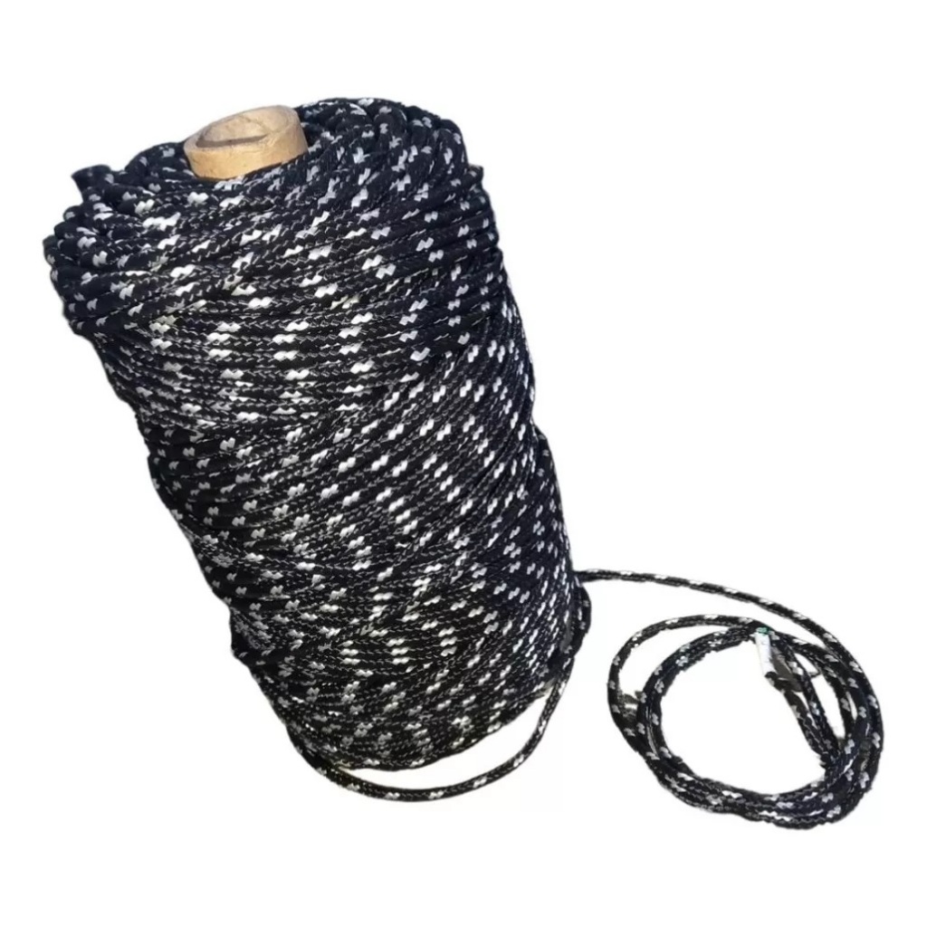 Corda 6mm 110 Metros Poliéster Carga Pesca Camping Preta Amarração Rolo