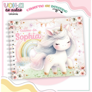 VOLTA AS AULAS Caderno de desenho Infantil personalizado Unicórnio e outros com 100 folhas em Oferta na Shopee