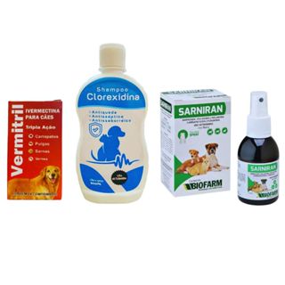 Kit Tratamento Dermatite Canina E Micose - Shampoo Clorexidina + Sarniran + Vermitril - Cães de 7,5 à 15kg