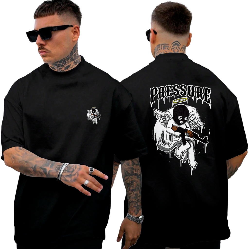 Camiseta Camisa Oversized Masculina Baby Angel Mask Gangster Ak47 Streetwear