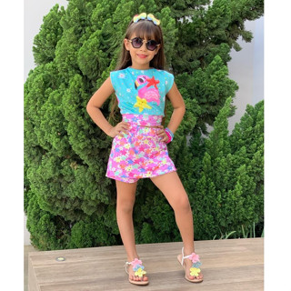 Conjunto Infantil Meninas Blusa e Short Saia Verão
