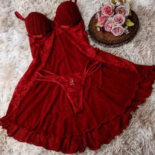 Camisola com Bojo confortavel Calcinha Fio dental sensual e Leve Pijama Feminino Langerie…