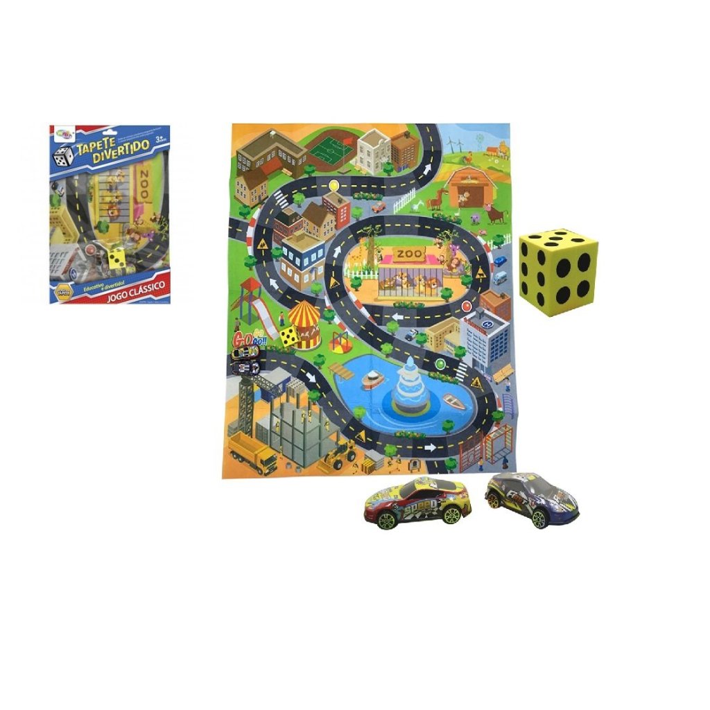 Tapete Pista Divertida Carrinho + Dado Infantil Cidade Brinquedo 80cm x 70cm!