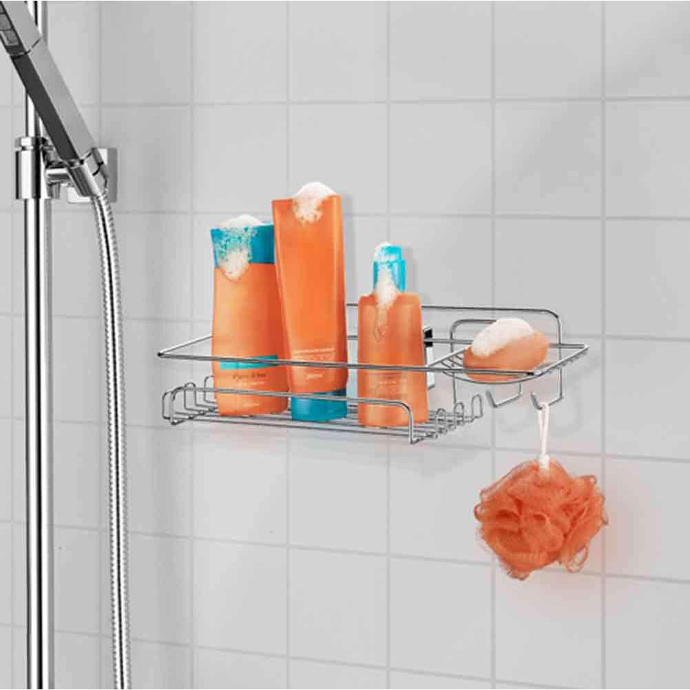 Porta Shampoo Suporte Prateleira Saboneteira Banheiro Cromado Ventosas Fixação Resistente Sem Furos - Home & Living