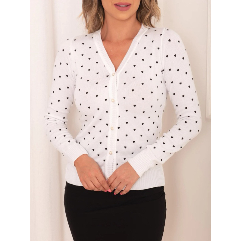 steve store moda feminina cardigã coração com botão blusa de frio inverno