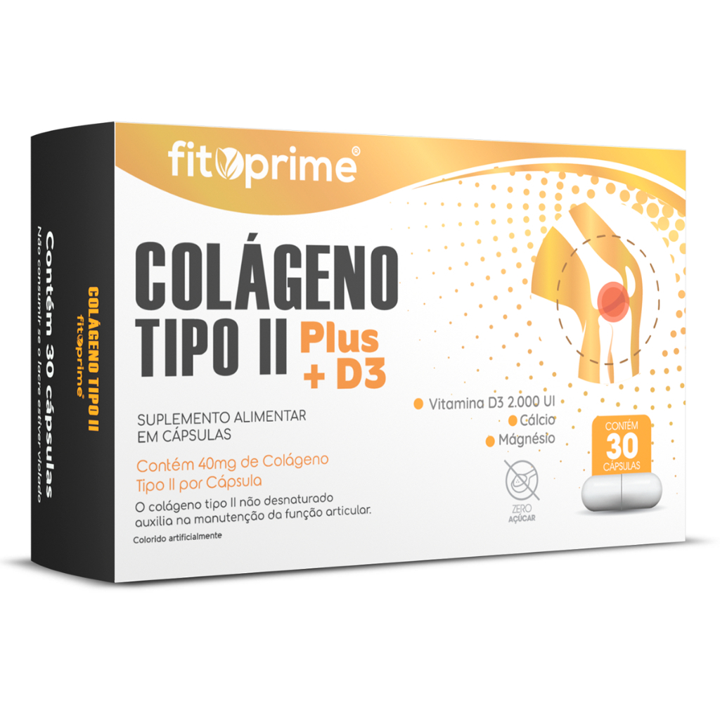 Colágeno Tipo 2 Plus + Vitamina D3, Cálcio, Magnésio com 30 cápsulas Fitoprime