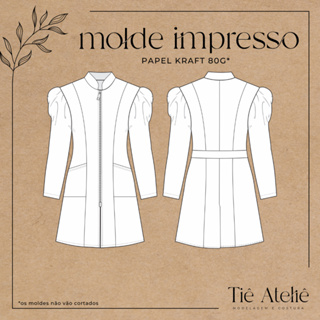MOLDE EM PAPEL KRAFT DE JALECO FEMININO COM MANGA BUFANTE E ZÍPER MODELAGEM  PARA COSTURA em Oferta na Shopee