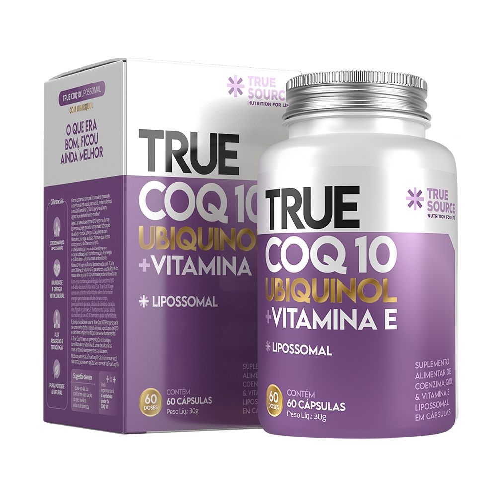 True Coq10 Ubiquinol Lipossomal + Vitamina E 60 Cápsulas - True Source (Coenzima Q10)