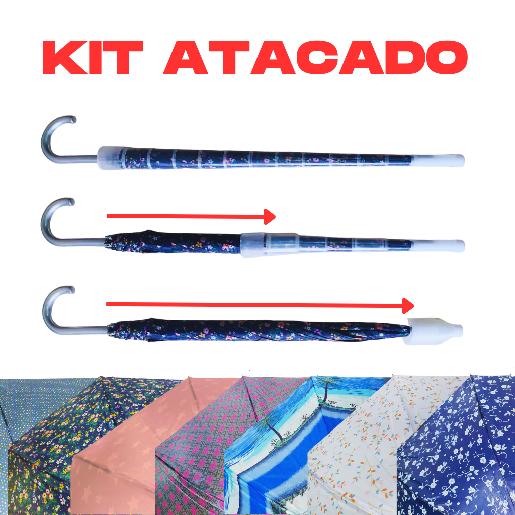KIT 10 Guarda Chuva com Capa Protetora tipo copo coletor anti gotas Grande Reforçado Automático Resistente