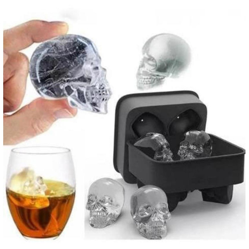 Forma De Silicone Gelo Formato Caveira Crânio 3d 4 Caveiras OU cubo