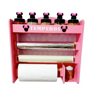 Porta tempero minnie porta papel toalha - Suporte para tempero acompanha 5 potes decorados com biscuit