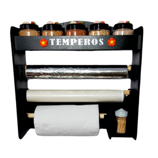 PORTA TEMPERO DE PAREDE + 5 potes de plástico decorados com biscuit