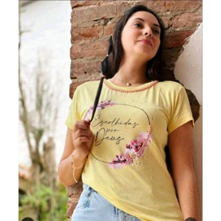 tshirts bordada escolhida amarela