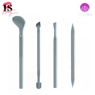 Kit Com 4 Peças INOX - Cutemax - Bisturi Calosidade + Espátula Dupla Para Cuticula + Calosidade Dorsal Médio + Palito Para Cutícula - Manicure Podologia