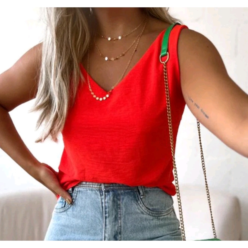 Blusa Regata Feminina Alça Larga Grossa Duna Tendência Regata Lisa Básica Elegante Moda Blogueira