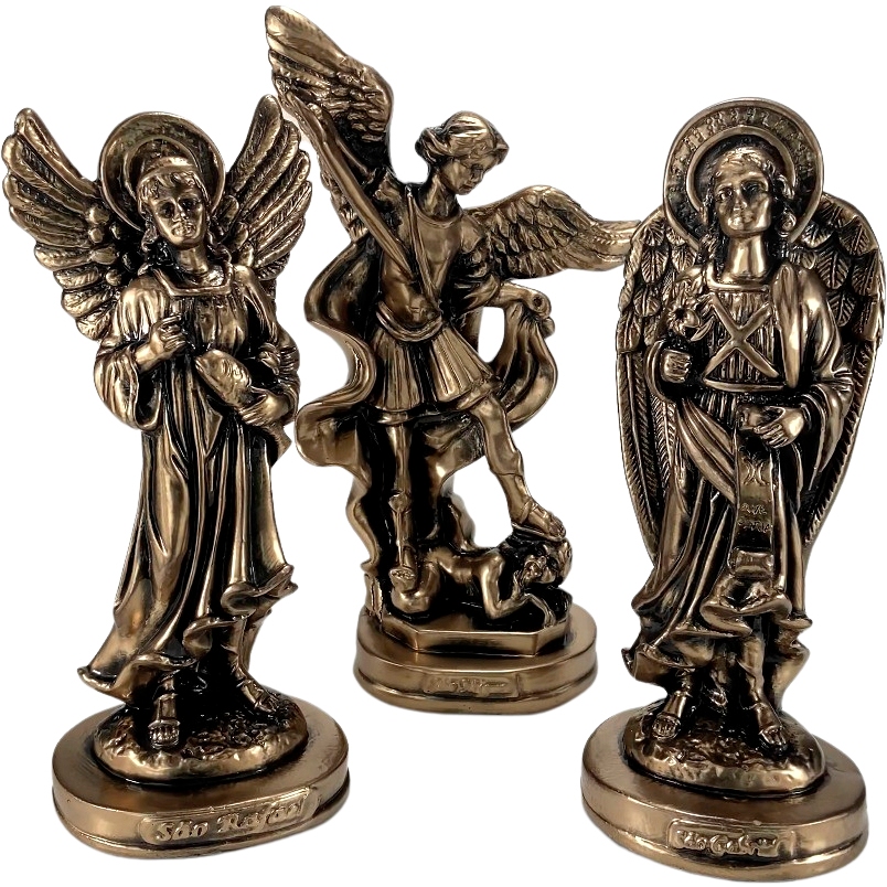 Trio de Arcanjos São Miguel, São Gabriel e São Rafael - Estatueta Religiosa - Escolha a Cor