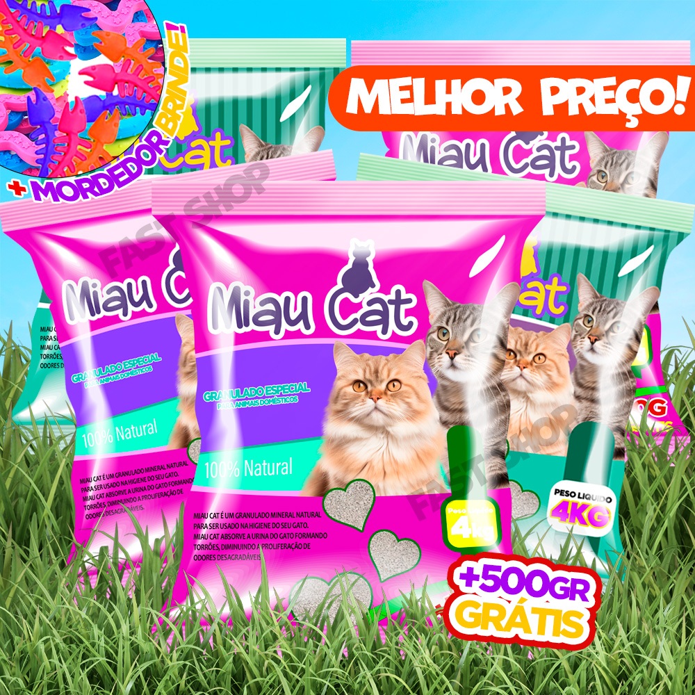 Kit Fardo Com 5 Pacotes 4kg de Areia Sanitária Antiodor Granulado Perfumado Cheirosa Lavanda Tira Cheiro Pet Miaucat Para Gatos Lavanda e Tradicional 100% Natural Forma Torrões 20KG