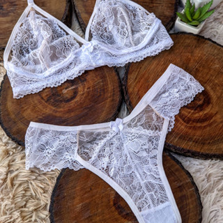 Conjunto Lingerie sem Bojo sem Aro com Tule Invisível Calcinha Sensual Sutiã Confortavel Langerie Isabela